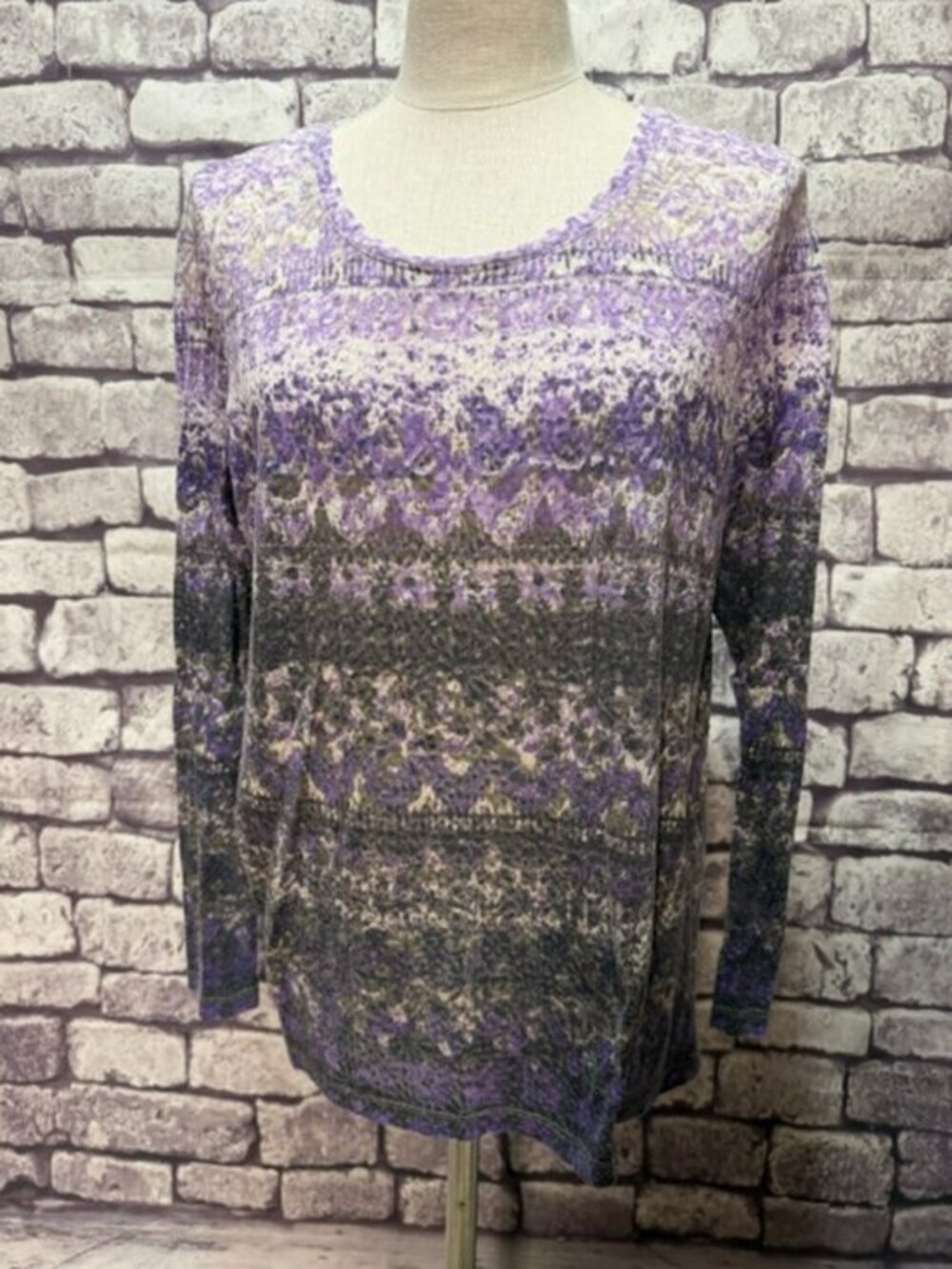 Chico's Purple, White & Black Scoop Neck Blouse Size XL